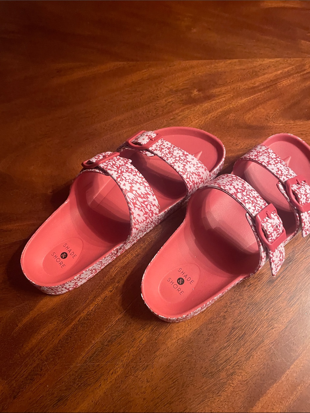 Shade & Shore Girls Pink Floral Double-Buckle Slide Sandals